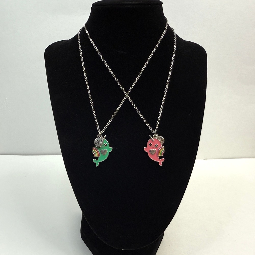 BFF Narwhal Best Friends Forever Charm Pendant Necklace Girls Jewelry Set of 2